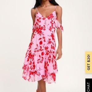 Lulus Valorous Vera Pink Floral Print Midi Dress